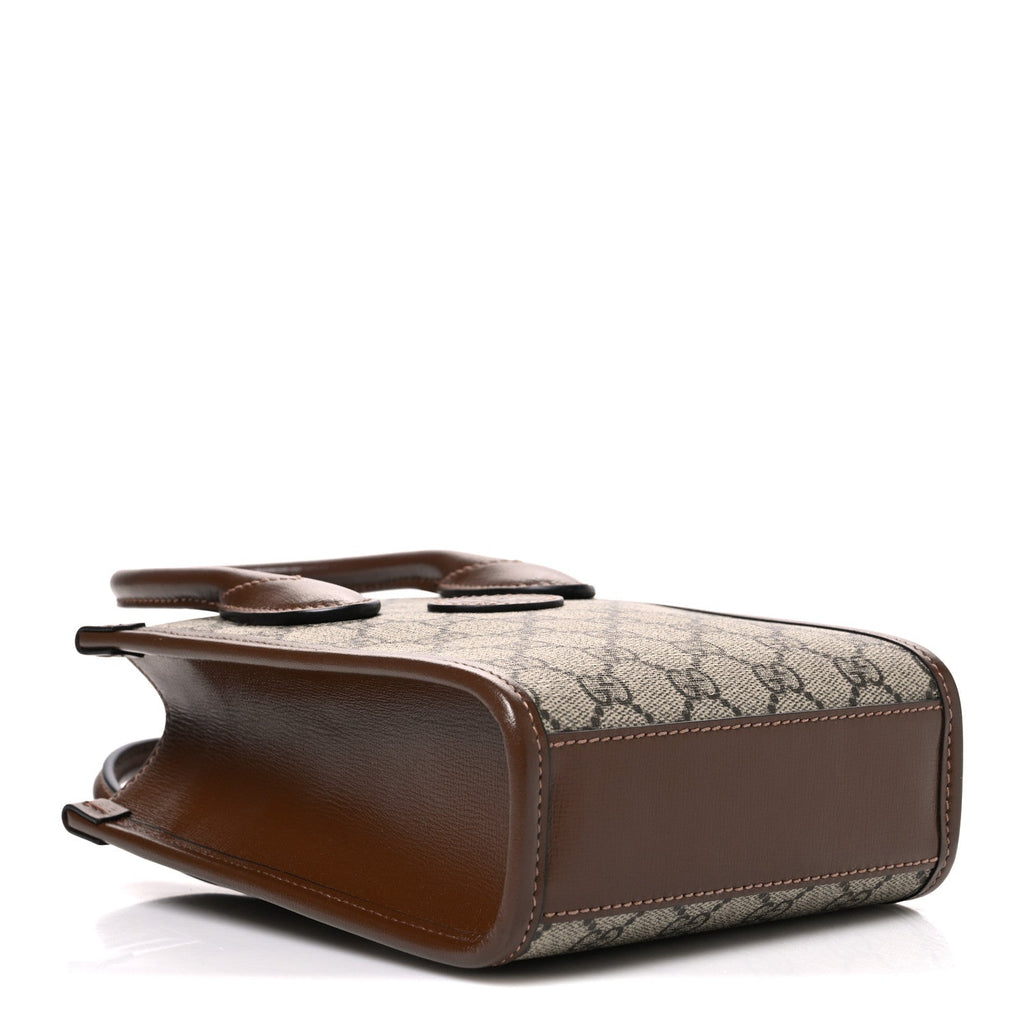 GG Supreme Monogram Azalea Calfskin Mini Retro Interlocking G Tote Bag Beige Ebony Brown Sugar
