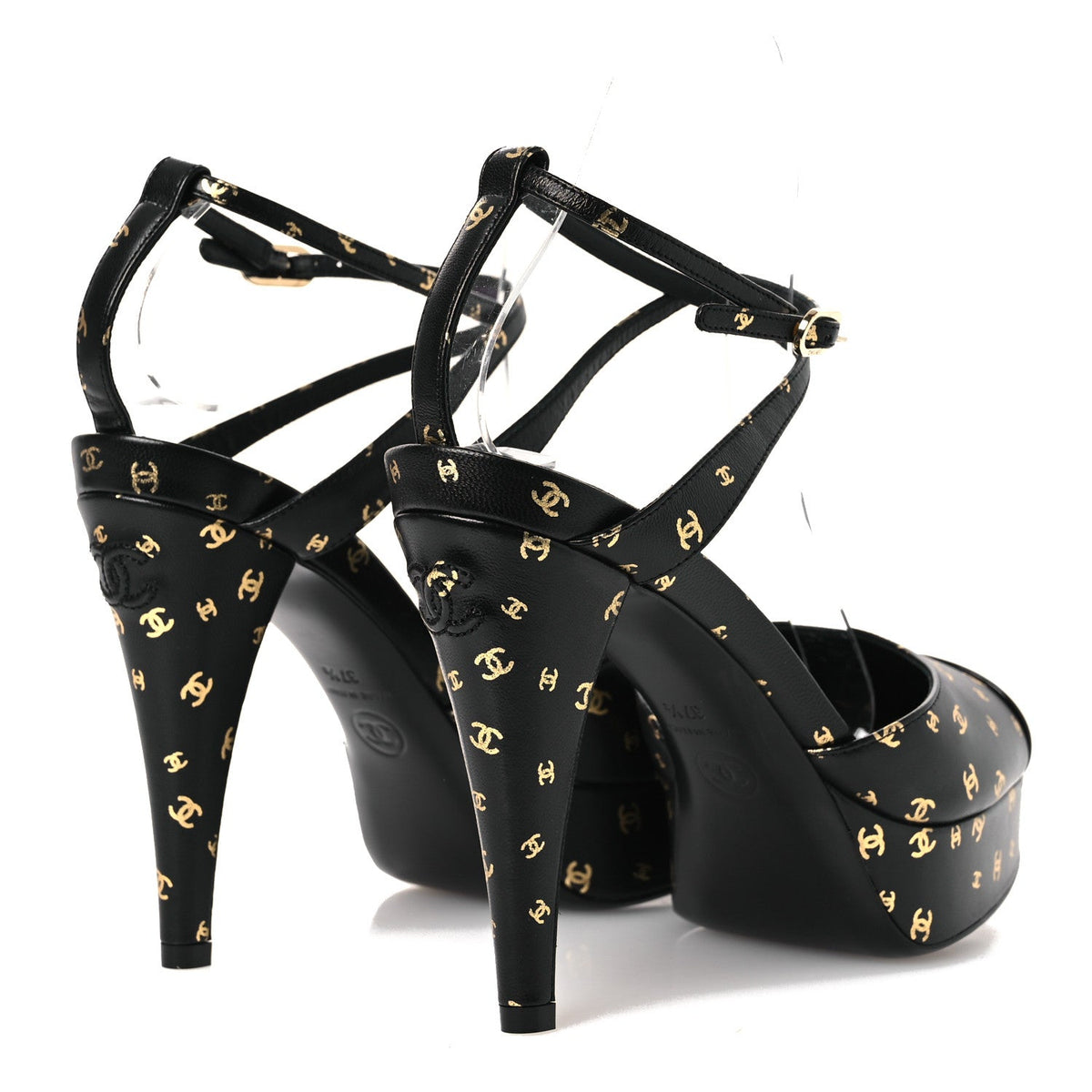 Printed Lambskin CC Platform Pumps 37.5 Black Gold