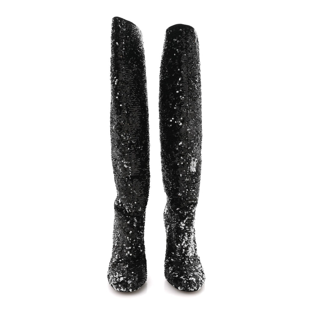 Sequin Donna High Boots 38 Black