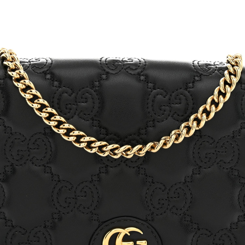 Calfskin GG Matelasse Chain Wallet Black