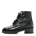 Shiny Calfskin Velvet Pearl Combat Short Boots 37.5 Black