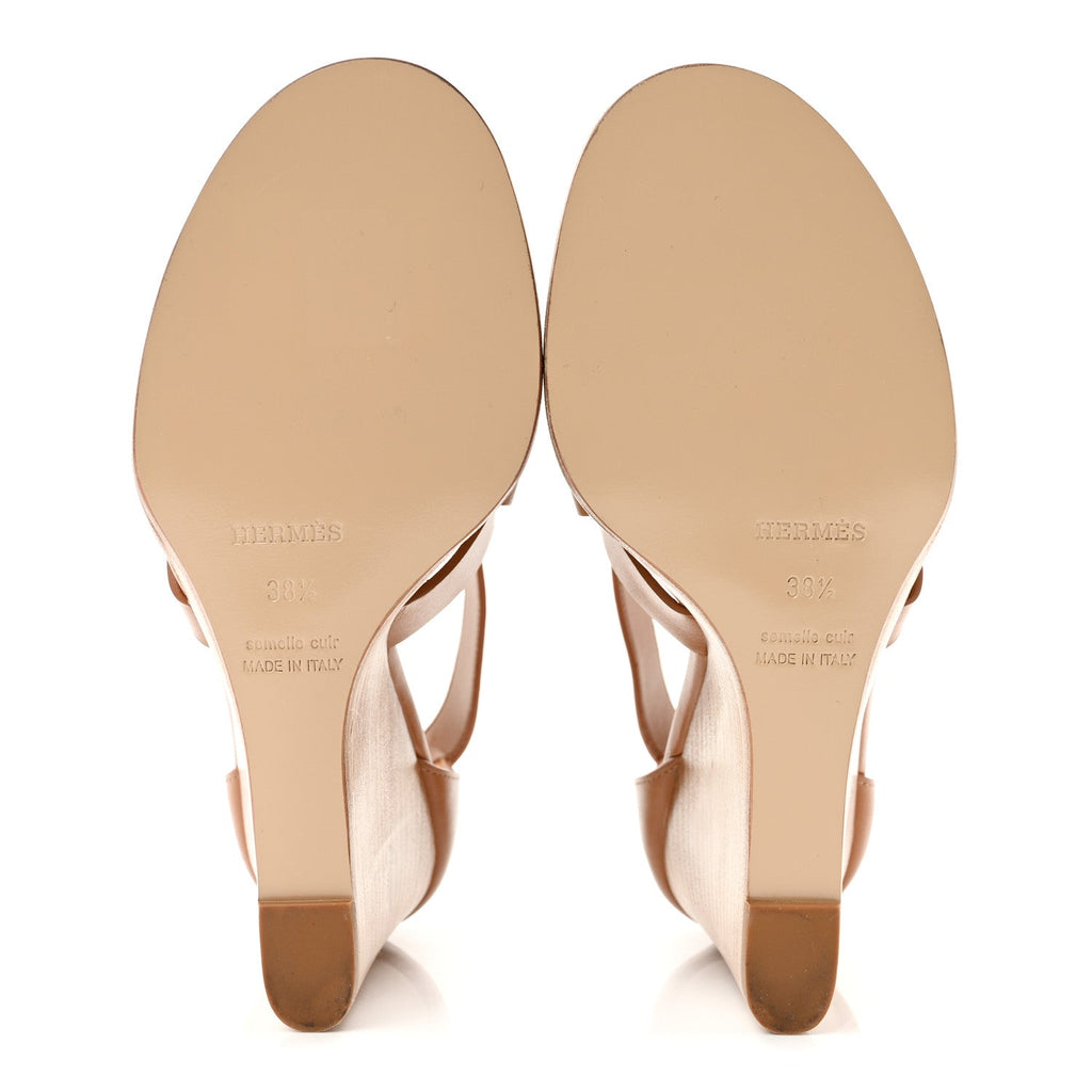 Calfskin Merryl Wedge Sandals 38.5 Naturel