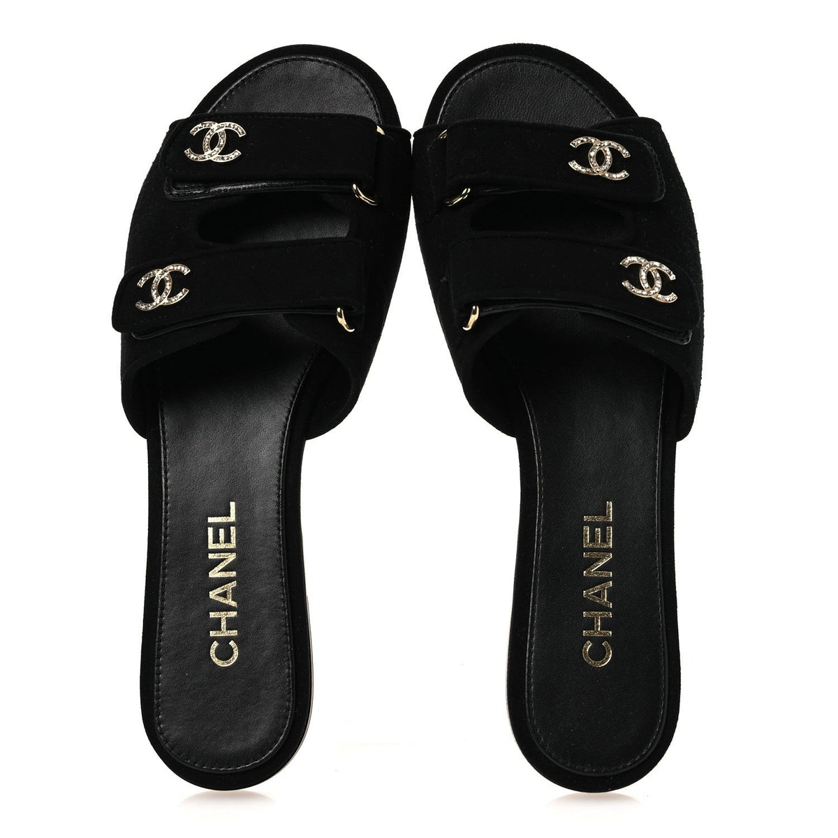Suede Kidskin Velcro Crystal CC Mules 38.5 Black 39.5 Black