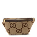 Monogram Jumbo GG Textured Dollar Calfskin Web Belt Bag Camel Ebony New Acero