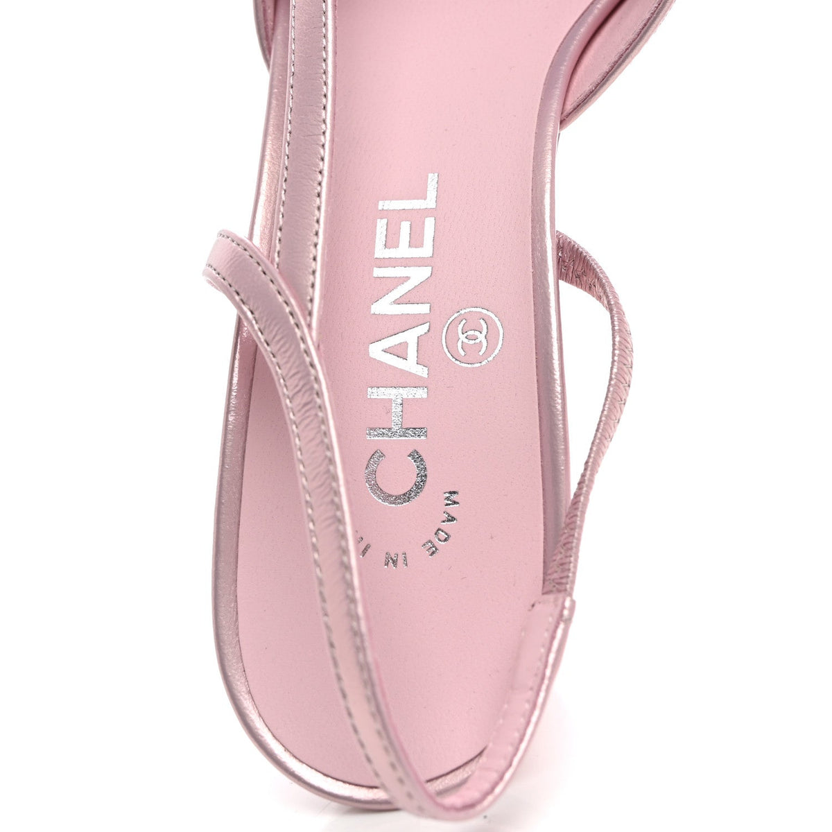Laminated Lambskin Patent Cap Toe CC Slingback Pumps 39.5 Light Pink Black