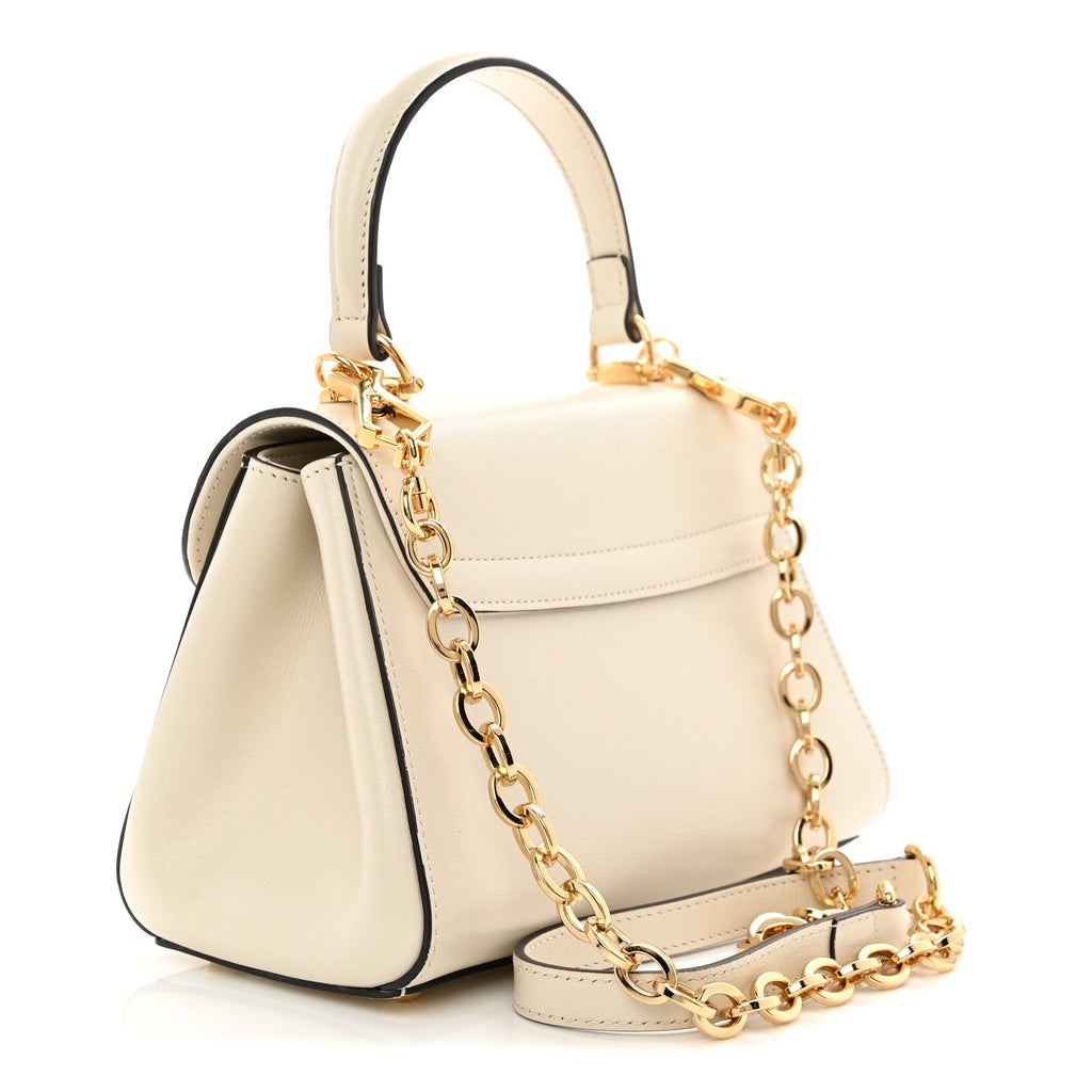 Glazed Textured Calfskin Mini Horsebit 1955 Top Handle Flap Bag Mystic White