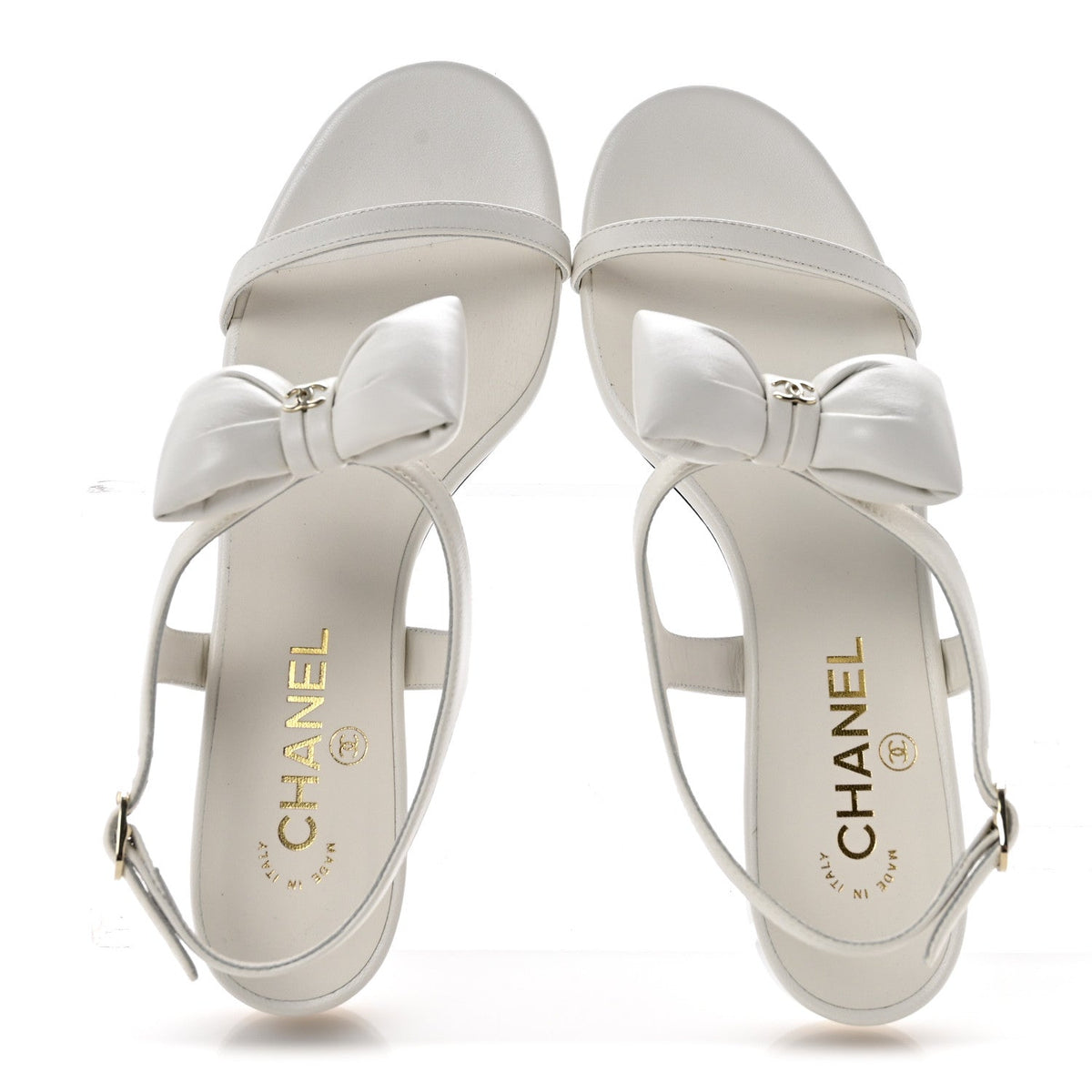 Lambskin CC Bow Sandals 39 White Black