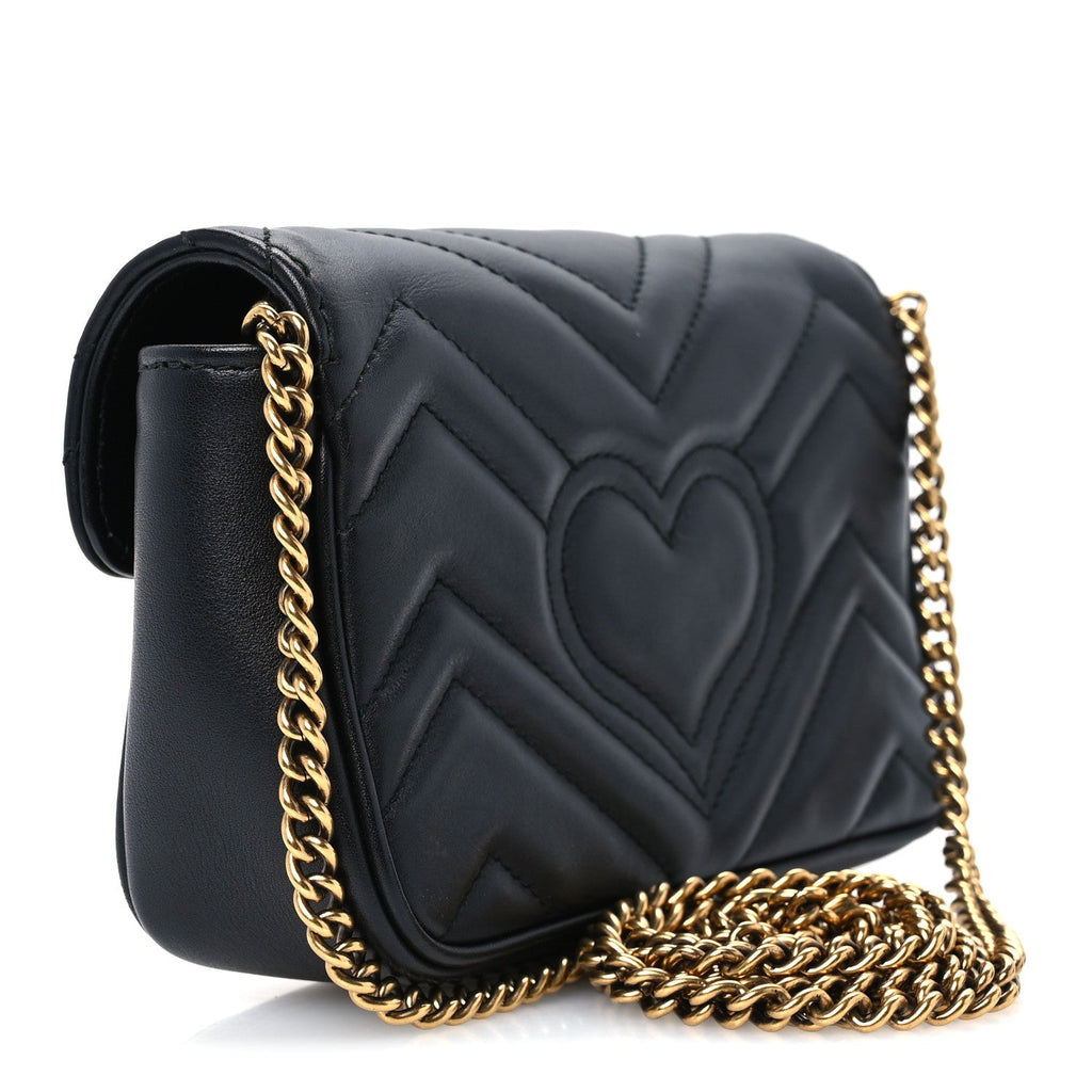 Calfskin Matelasse Super Mini GG Marmont Shoulder Bag Black