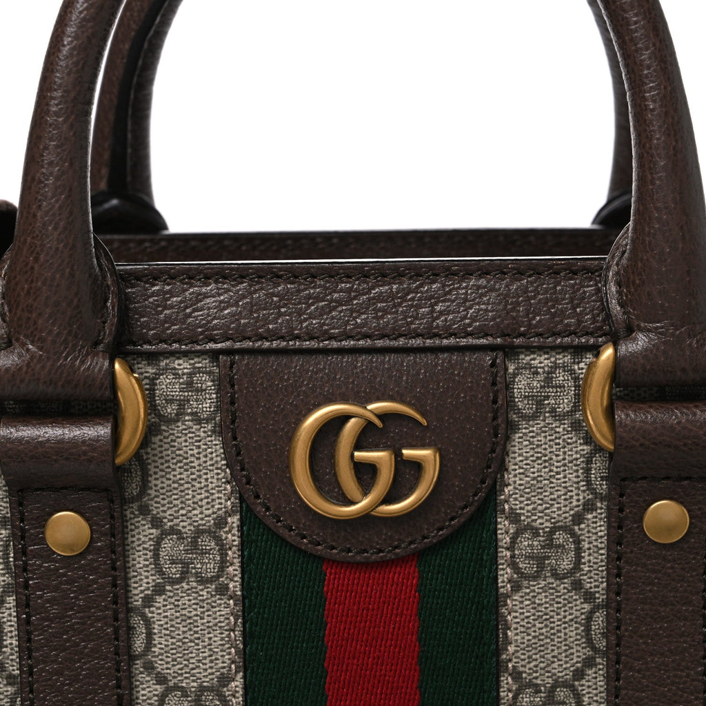 GG Supreme Monogram Textured Dollar Calfskin Web Medium Ophidia Tote Bag Beige Ebony