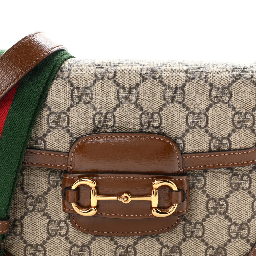 GG Supreme Monogram Web Mini Horsebit 1955 Shoulder Bag Beige Brown Sugar