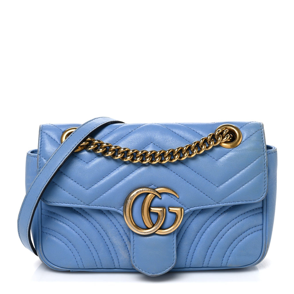Calfskin Matelasse Mini GG Marmont Shoulder Bag Clear Sky Blue