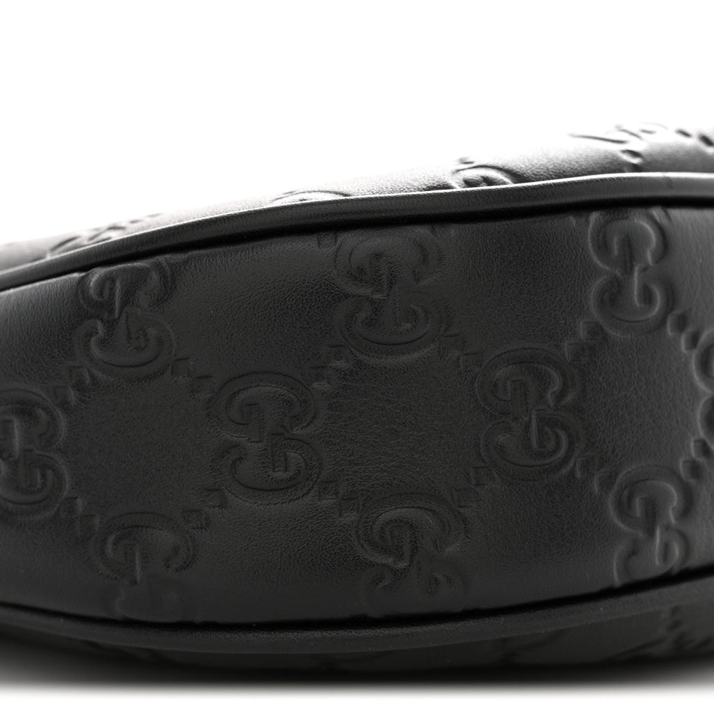 GG Grainy Calfskin Emblem Small Half Moon Shoulder Black