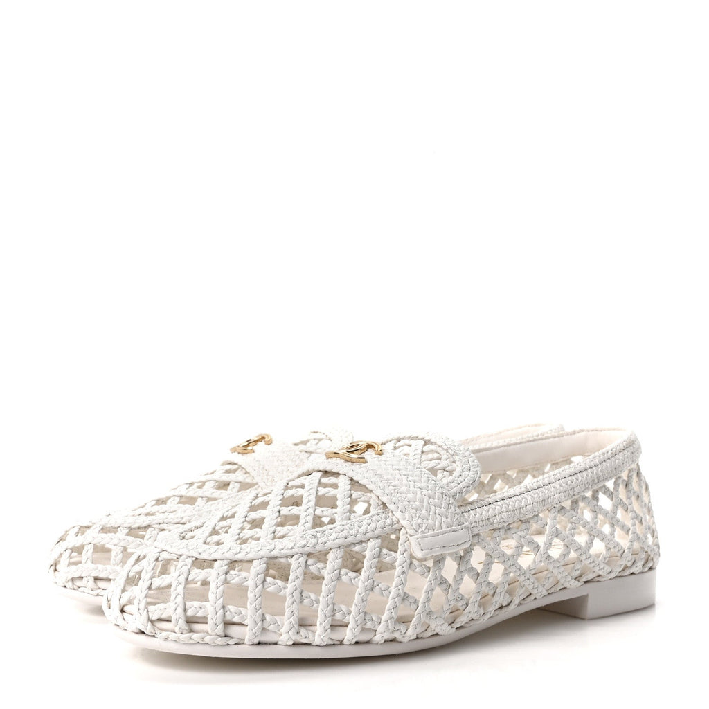 Braided Lambskin CC Mocassin Loafers 41 White 37 White