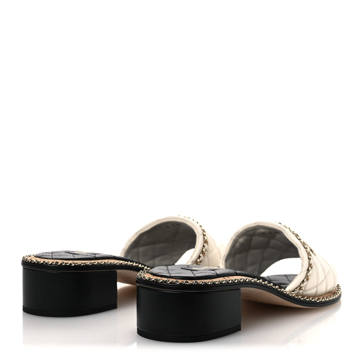 Lambskin Quilted Chain CC Sandals 39 White