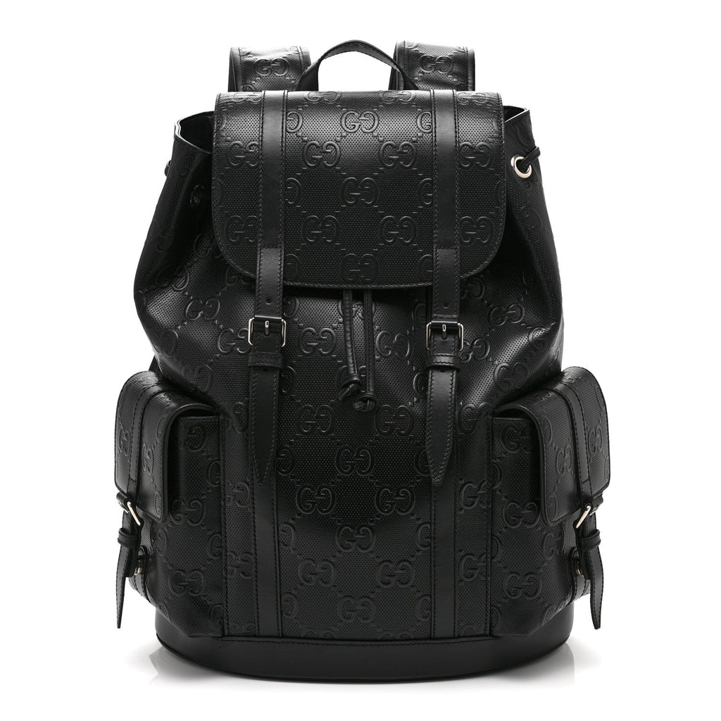 Calfskin GG Tennis Embossed Double Buckle Backpack Black