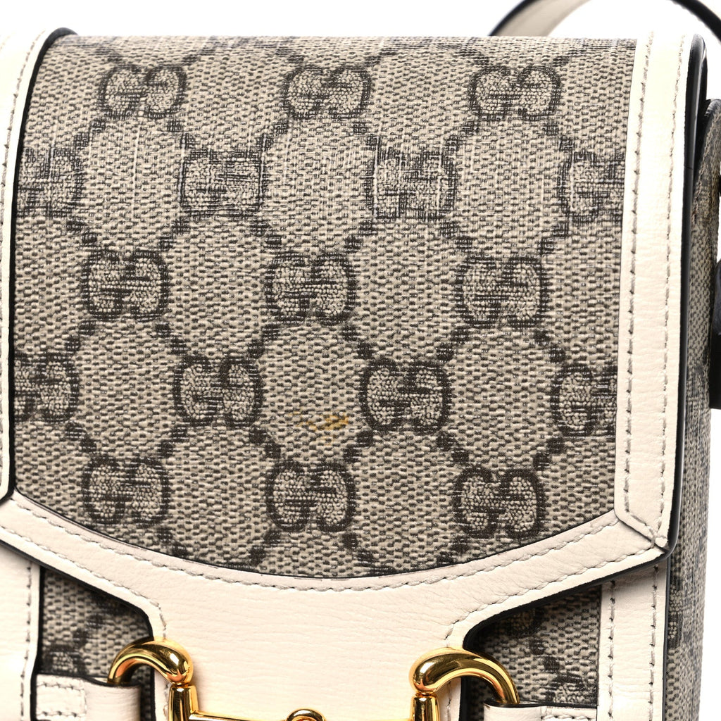 GG Supreme Monogram Azalea Calfskin Mini Horsebit 1955 Crossbody Bag Beige Ebony Mystic White