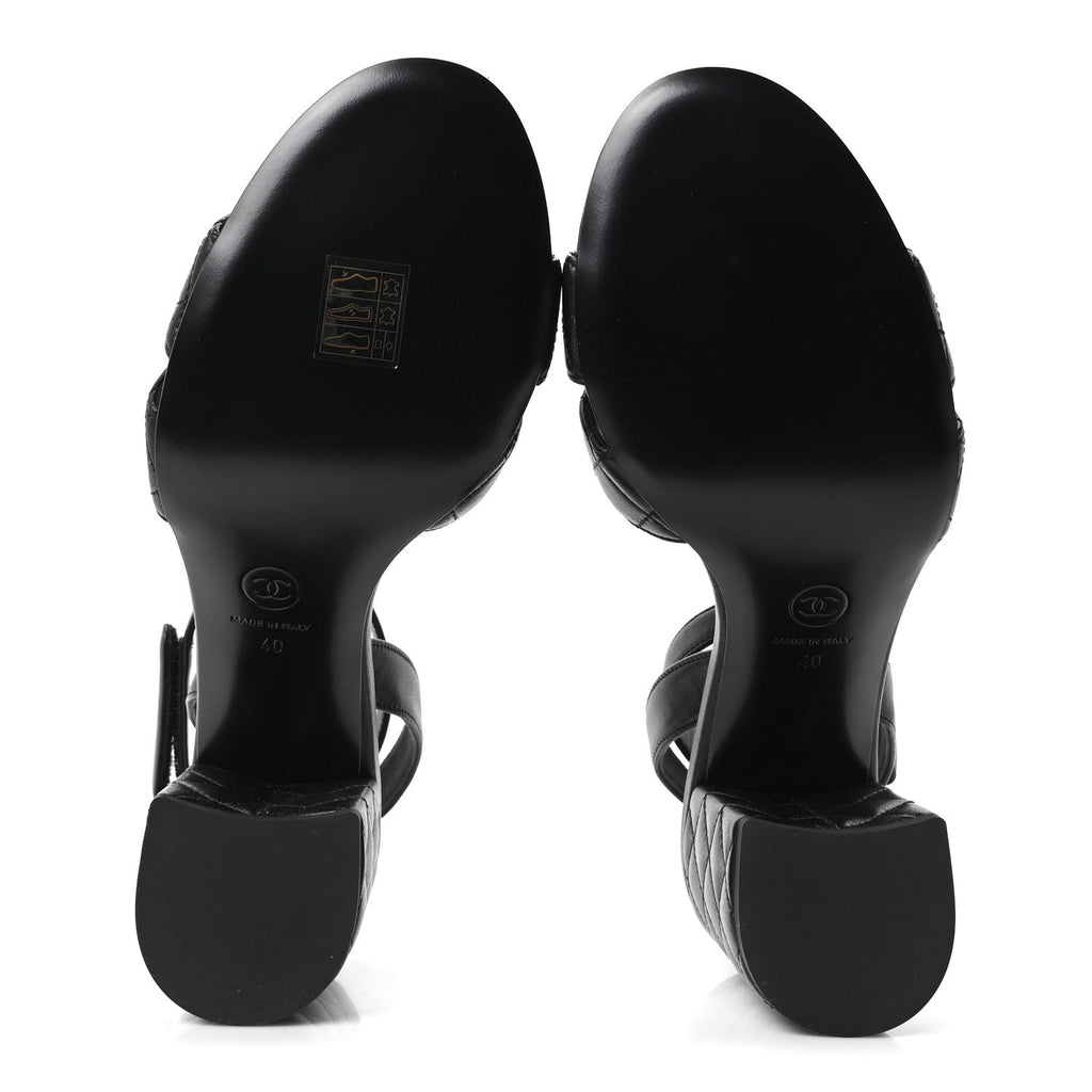 Lambskin Quilted Sandals 40 Black