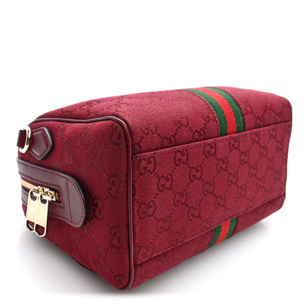 GG Monogram Textured Dollar Calfskin Web Small Ophidia Top Handle Bowler Bag Rosso Ancora