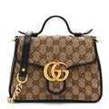 Monogram Azalea Calfskin Matelasse Diagonal Mini GG Marmont Top Handle Shoulder Bag Beige Ebony Black