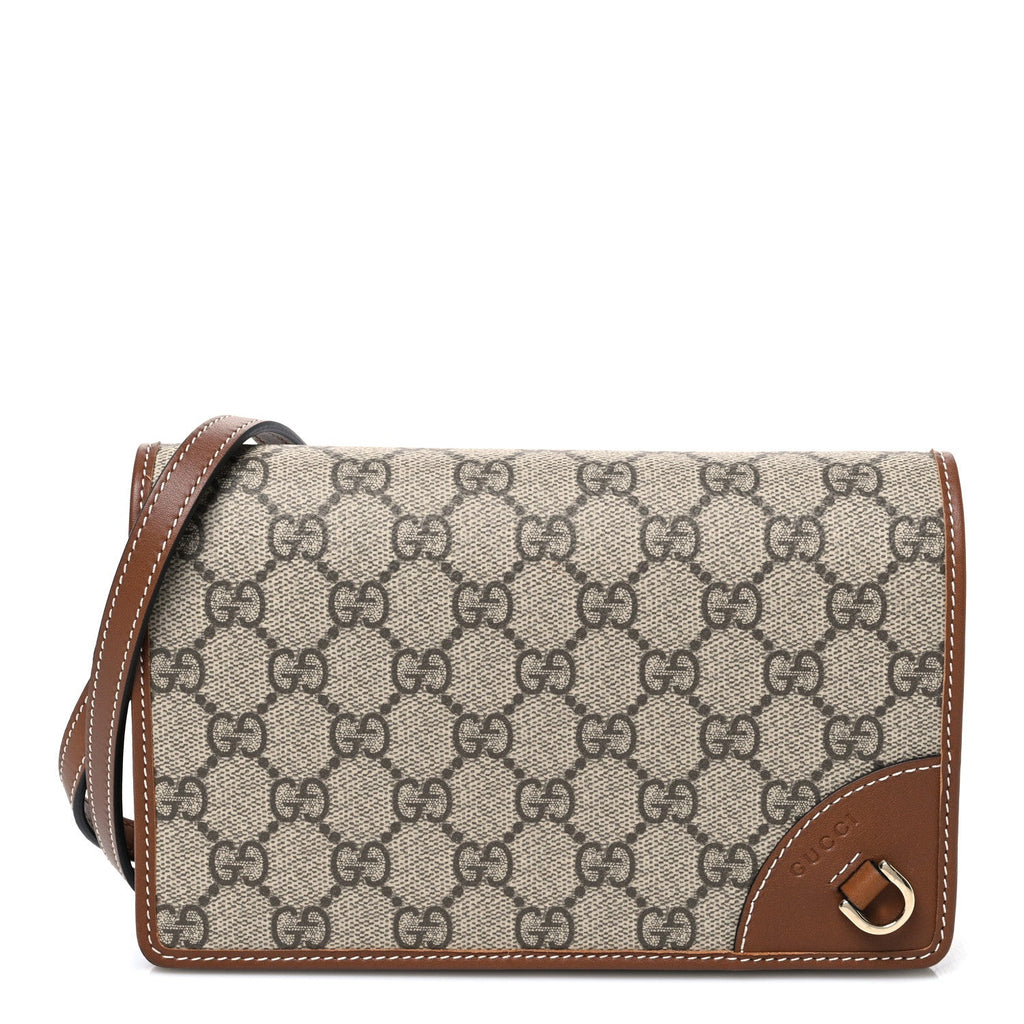GG Emblem Monogram Wallet With Strap Beige Brown