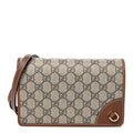 GG Emblem Monogram Wallet With Strap Beige Brown