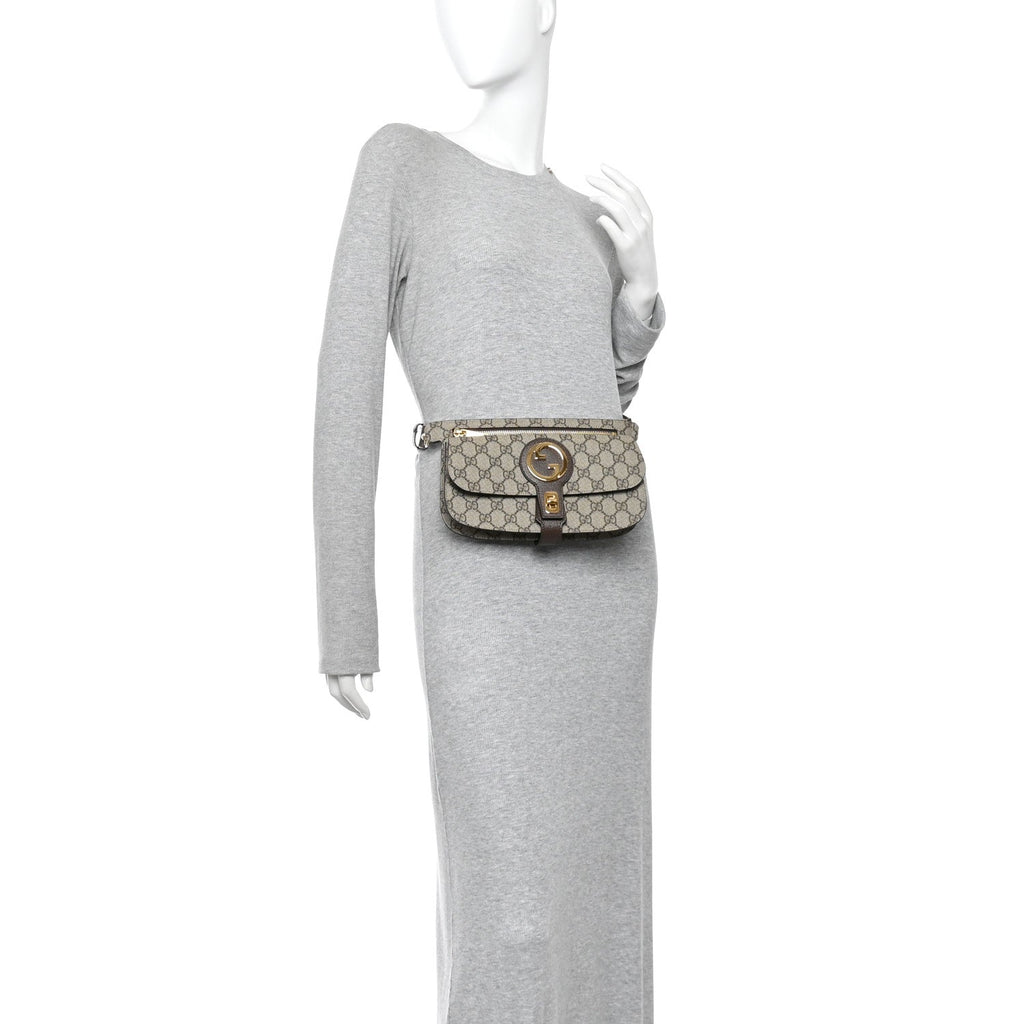 GG Supreme Monogram Textured Dollar Calfskin Blondie Belt Bag  Beige Ebony New Acero