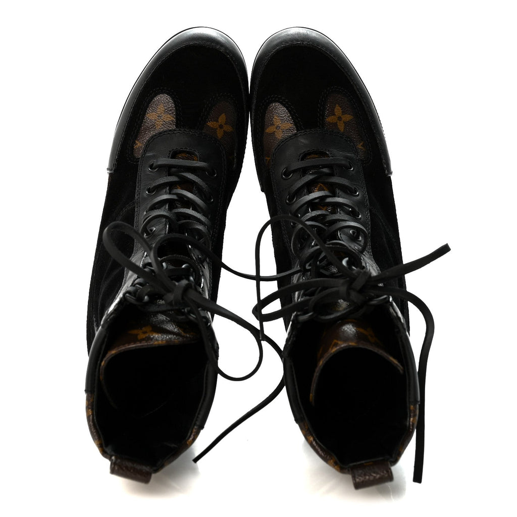 Suede Calfskin Monogram Laureate Platform Desert Boots 36.5 Black