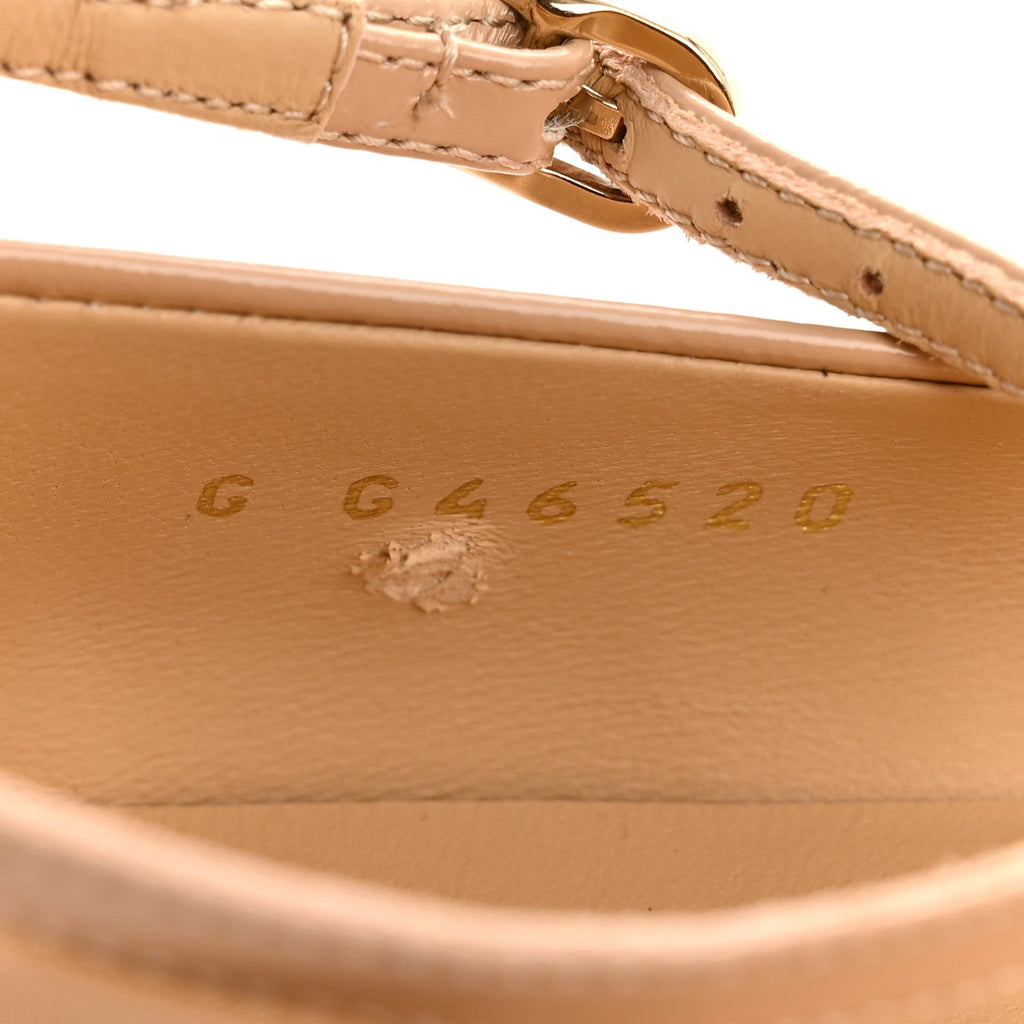 Shiny Calfskin Camellia Ankle Strap Ballerina Flats 36 Beige