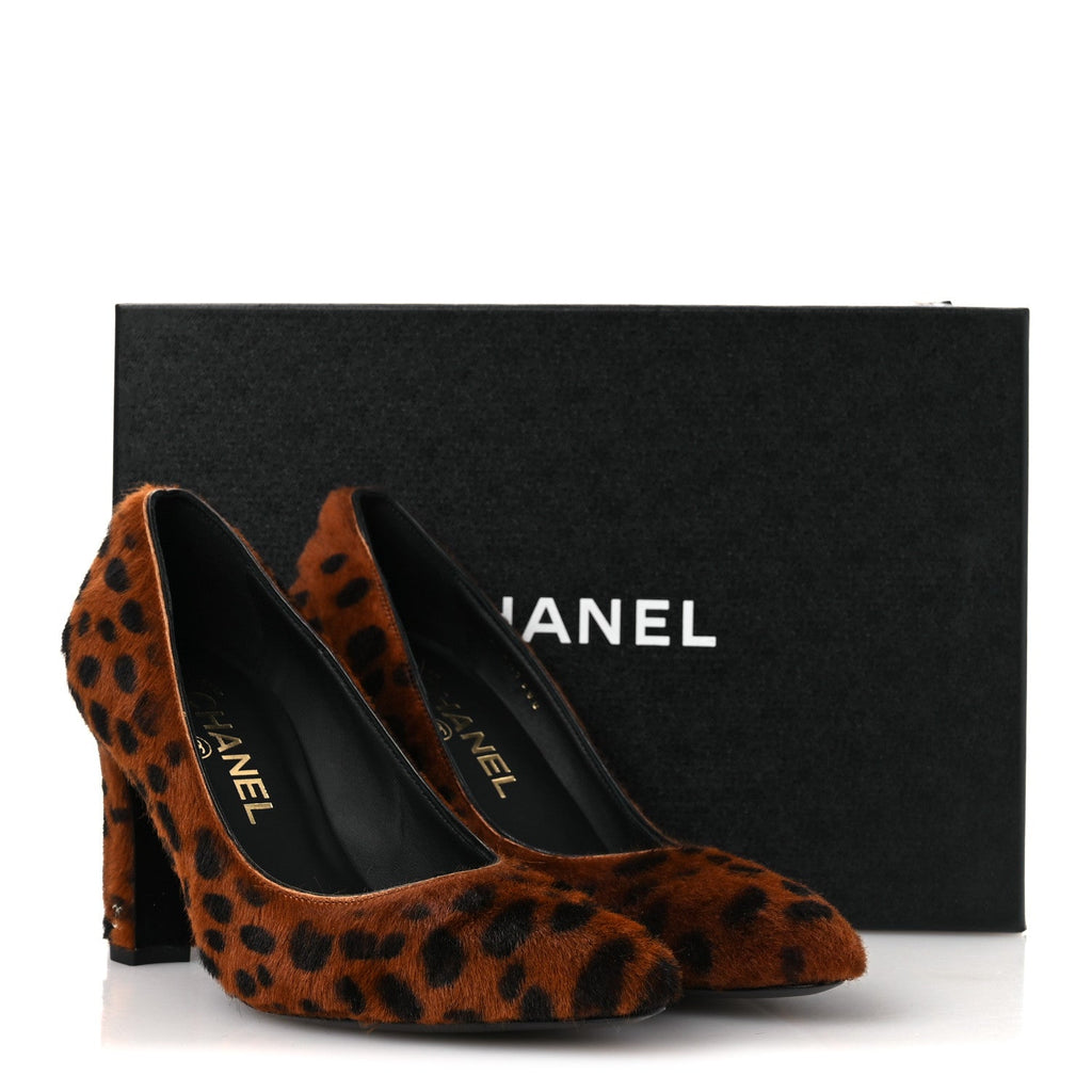 Pony Hair Lambskin Pumps 37 Brown Black