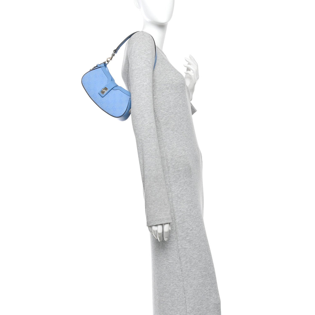 Calfskin Monogram Mini Moon Side Shoulder Bag Blue Blue Blue