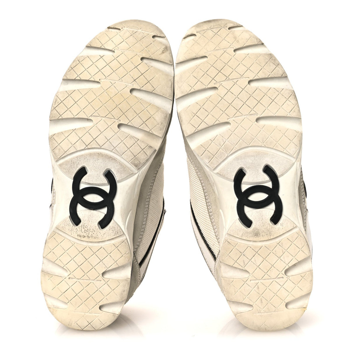 Mesh Suede Calfskin Grosgrain Womens CC Sneakers 37.5 White Black
