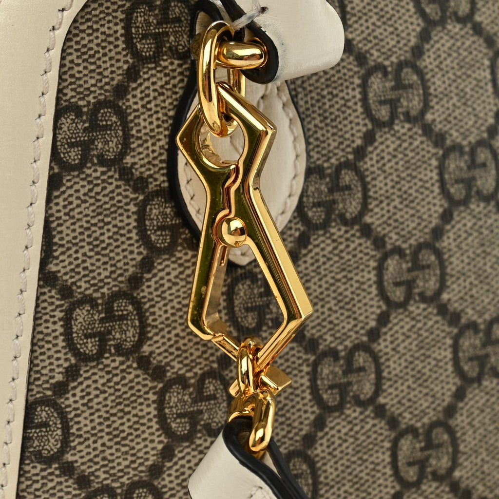 GG Supreme Monogram Azalea Calfskin Mini Horsebit 1955 Top Handle Bag Beige Ebony Mystic White