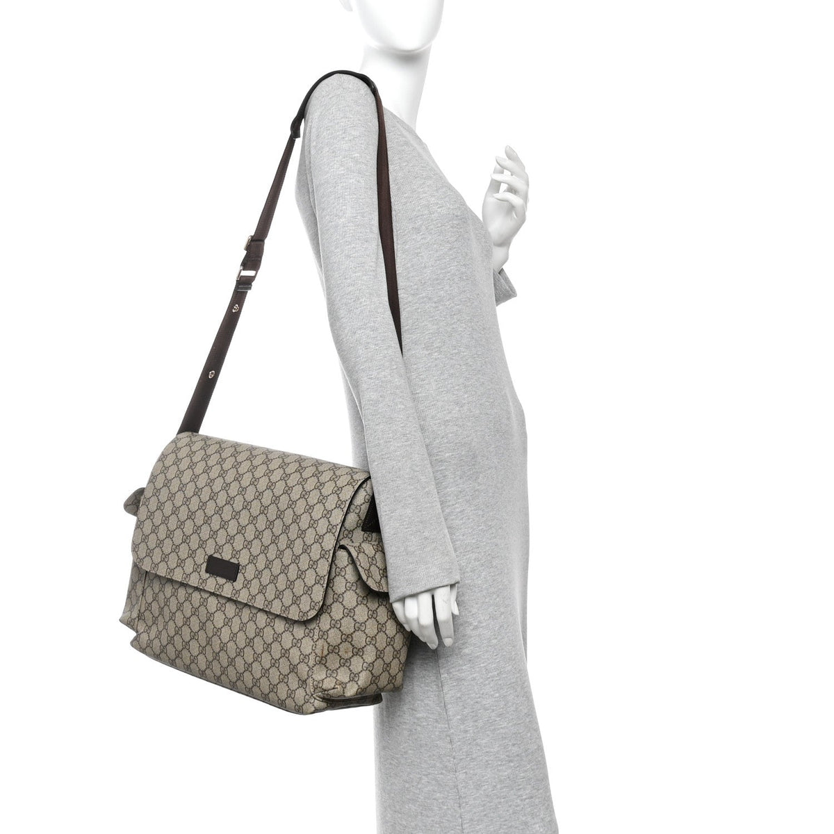 GG Plus Monogram Messenger Diaper Bag Dark Brown
