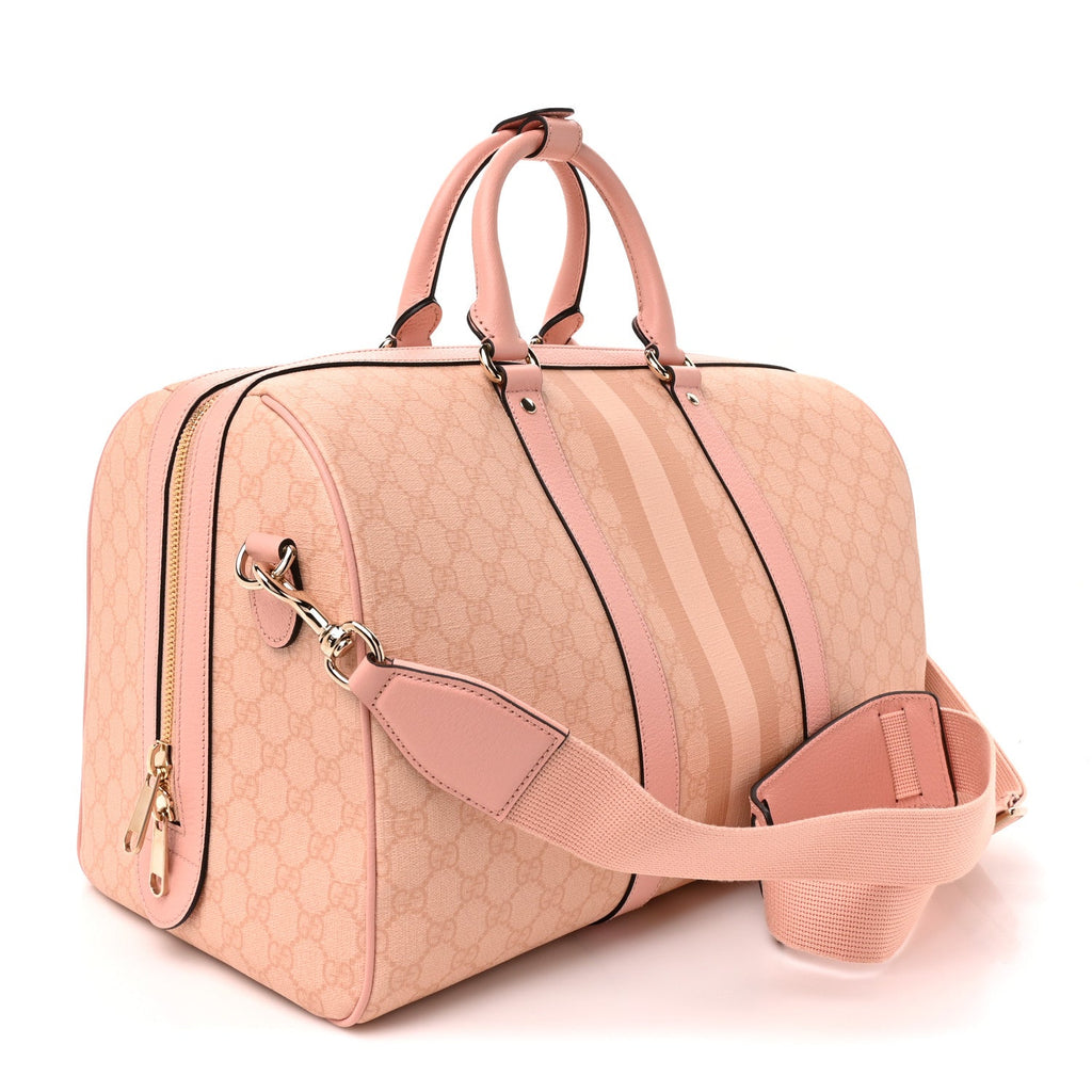 GG Supreme Monogram Textured Dollar Calfskin Web Medium Savoy Duffle Bag Rose Pink