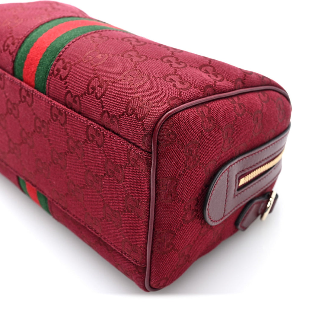 GG Monogram Textured Dollar Calfskin Web Small Ophidia Top Handle Bowler Bag Rosso Ancora