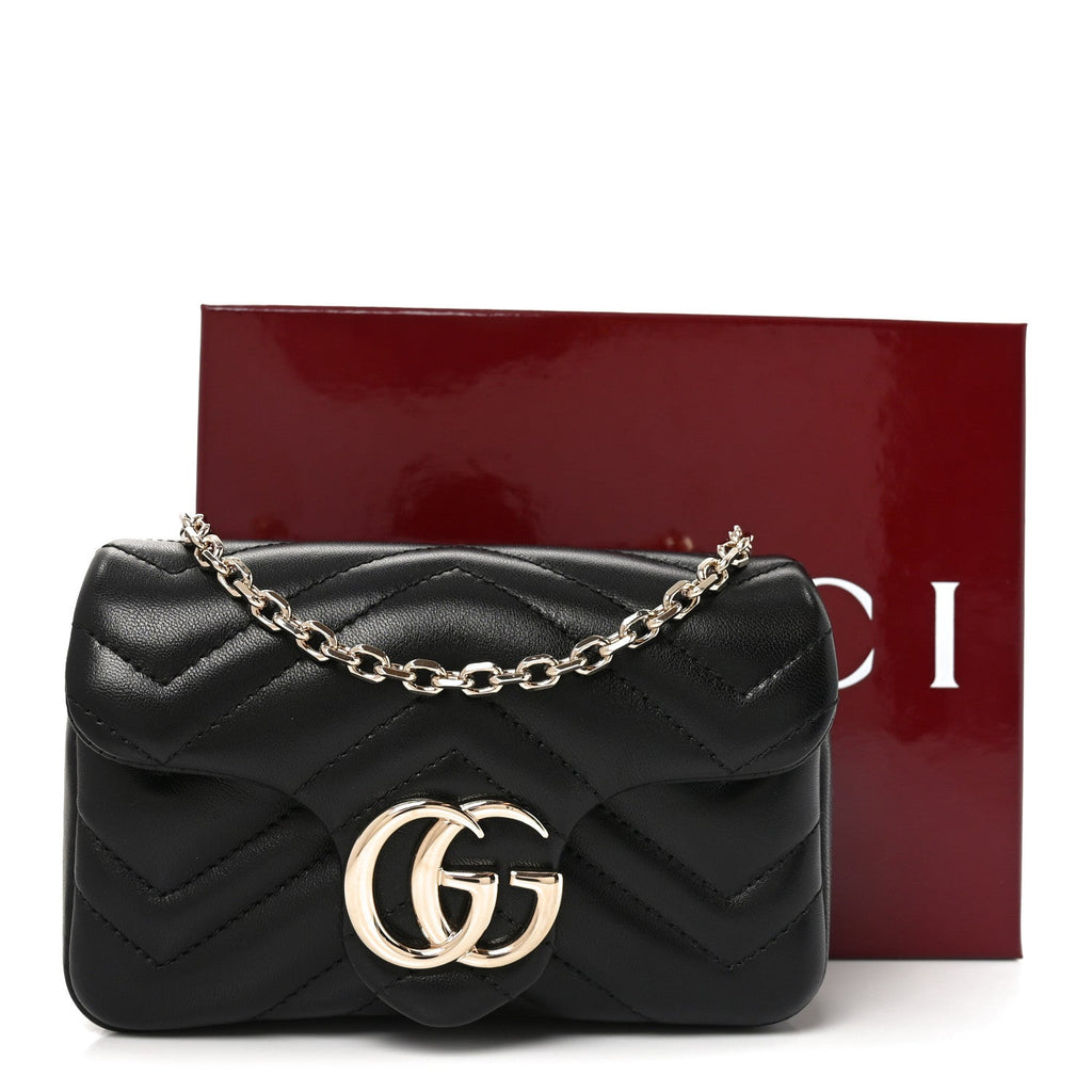 Lambskin Matelasse Mini GG Marmont Shoulder Bag Black