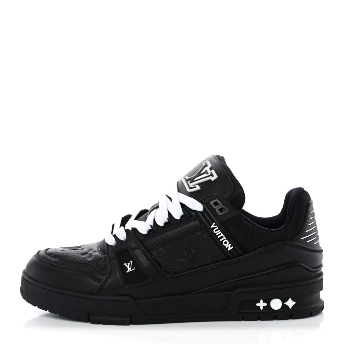 Calfskin Embossed Monogram Mens LV Trainer Sneakers 8.5 Black