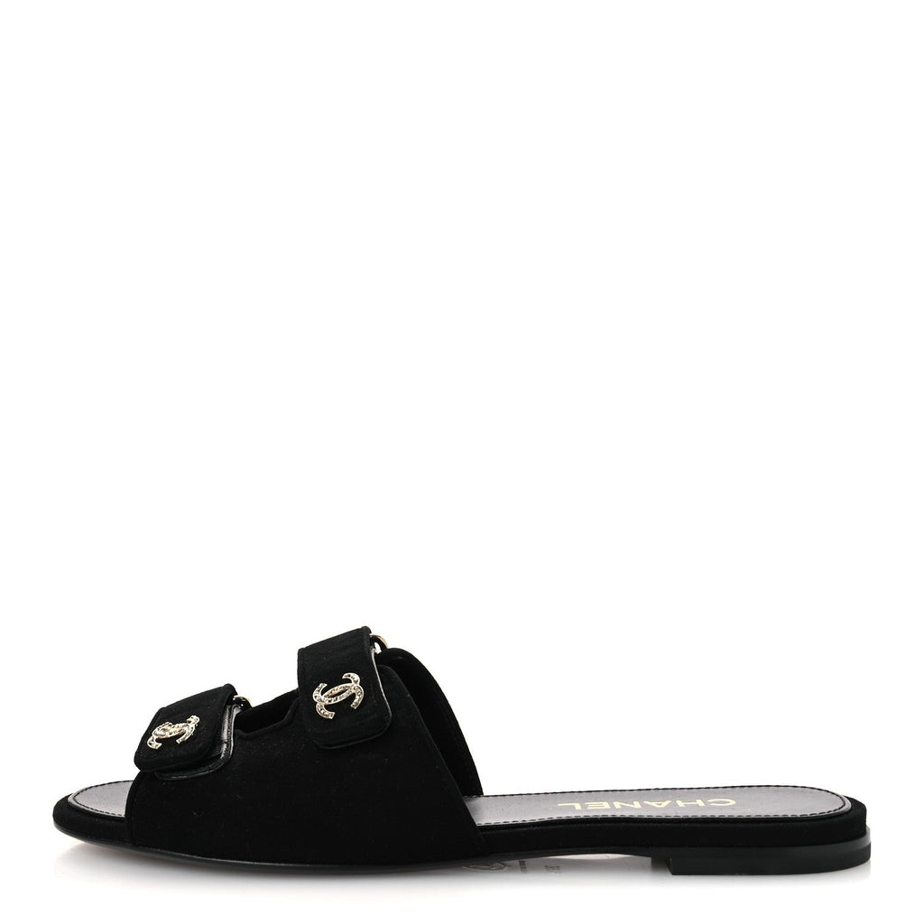 Suede Kidskin Velcro Crystal CC Mules 38.5 Black 39.5 Black