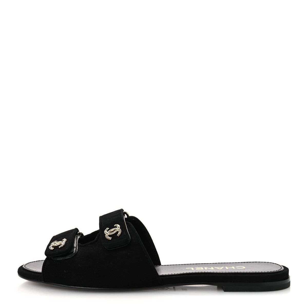 Suede Kidskin Velcro Crystal CC Mules 38.5 Black 39.5 Black