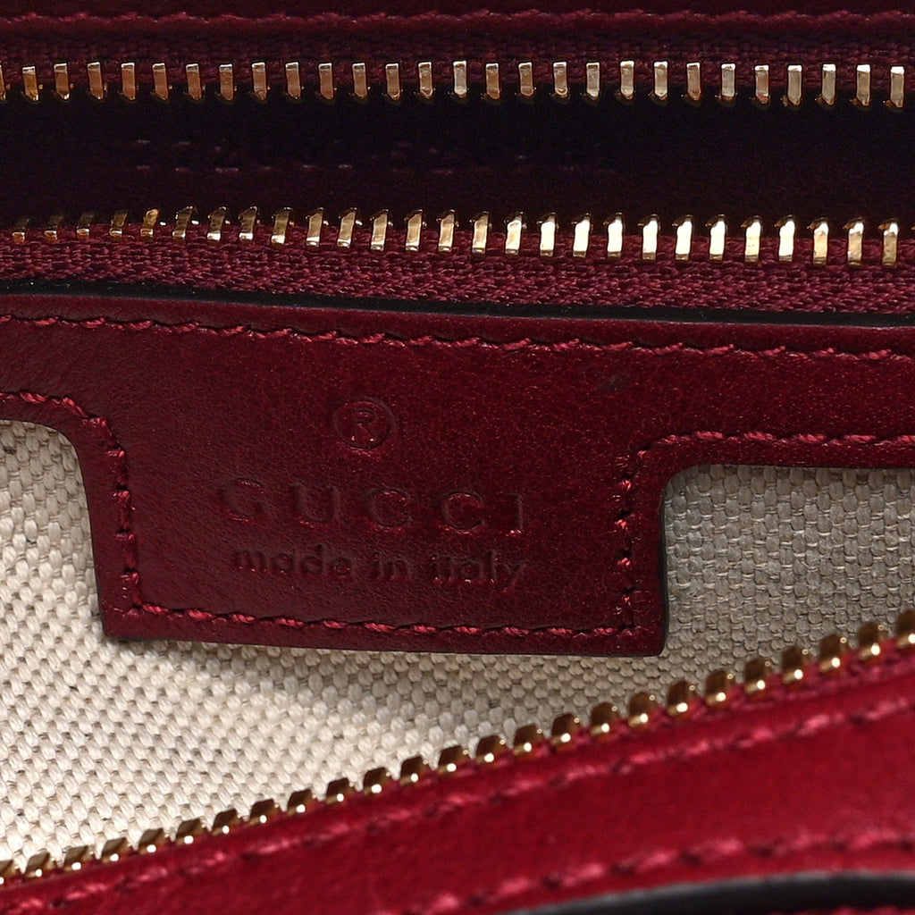 GG Monogram Textured Dollar Calfskin Web Small Ophidia Top Handle Bowler Bag Rosso Ancora
