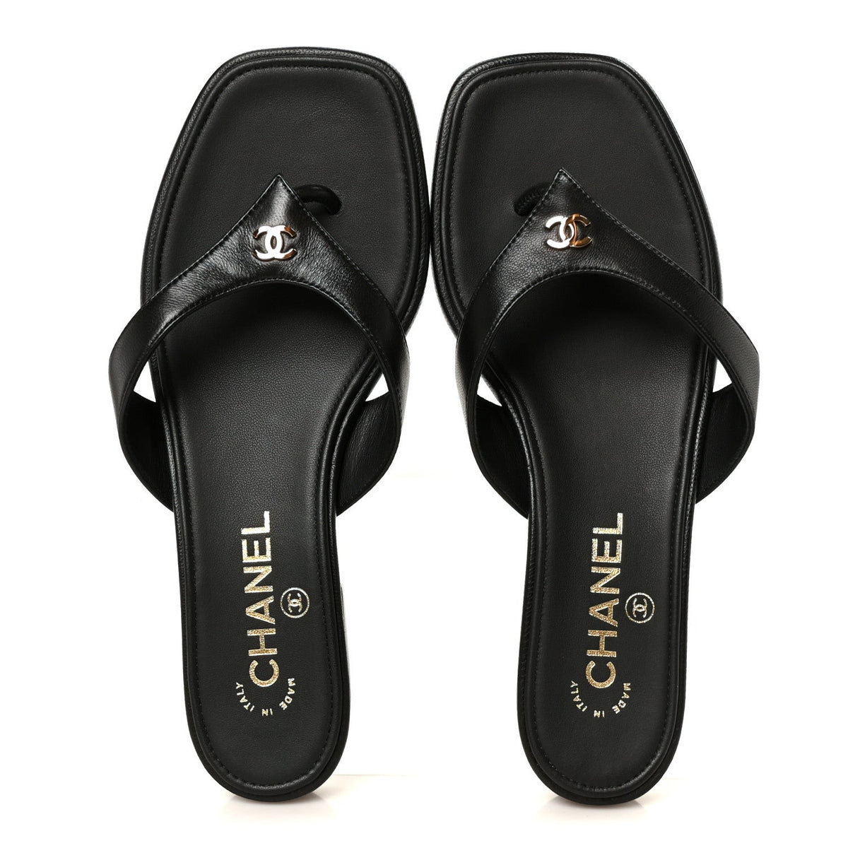Lambskin CC Thong Sandals 37 Black