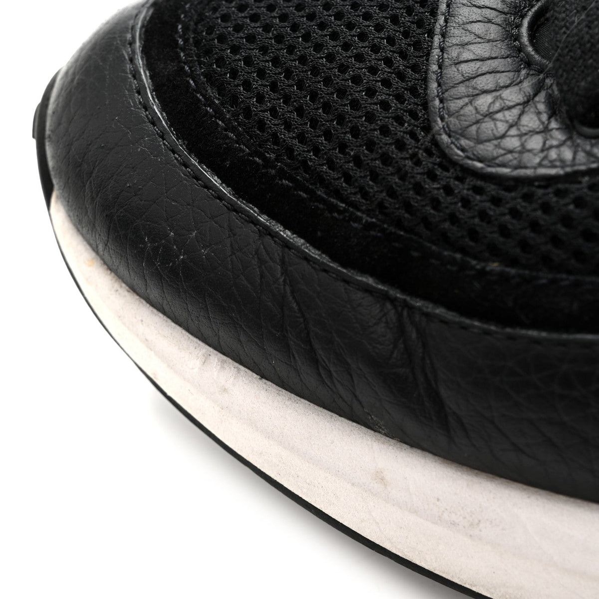 Calfskin Mesh Lycra Suede Womens Logo Sneakers 38.5 Black