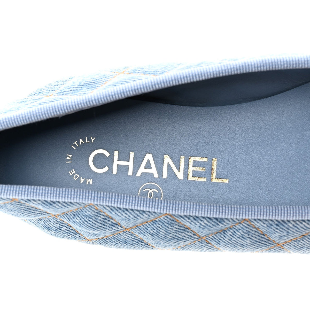 Denim Quilted CC Cap Toe Ballerina Flats 36.5 Light Blue