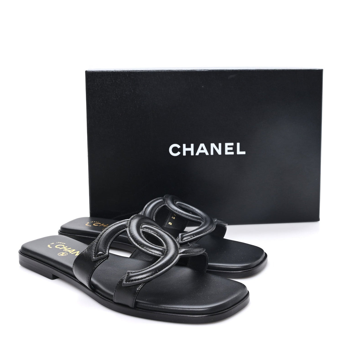 Lambskin CC Cut Out Mules Sandals 39 Black