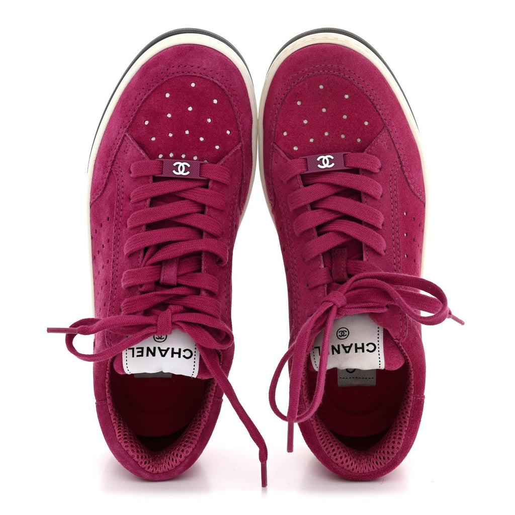 Suede Calfskin Logo Sneakers 37 Dark Pink