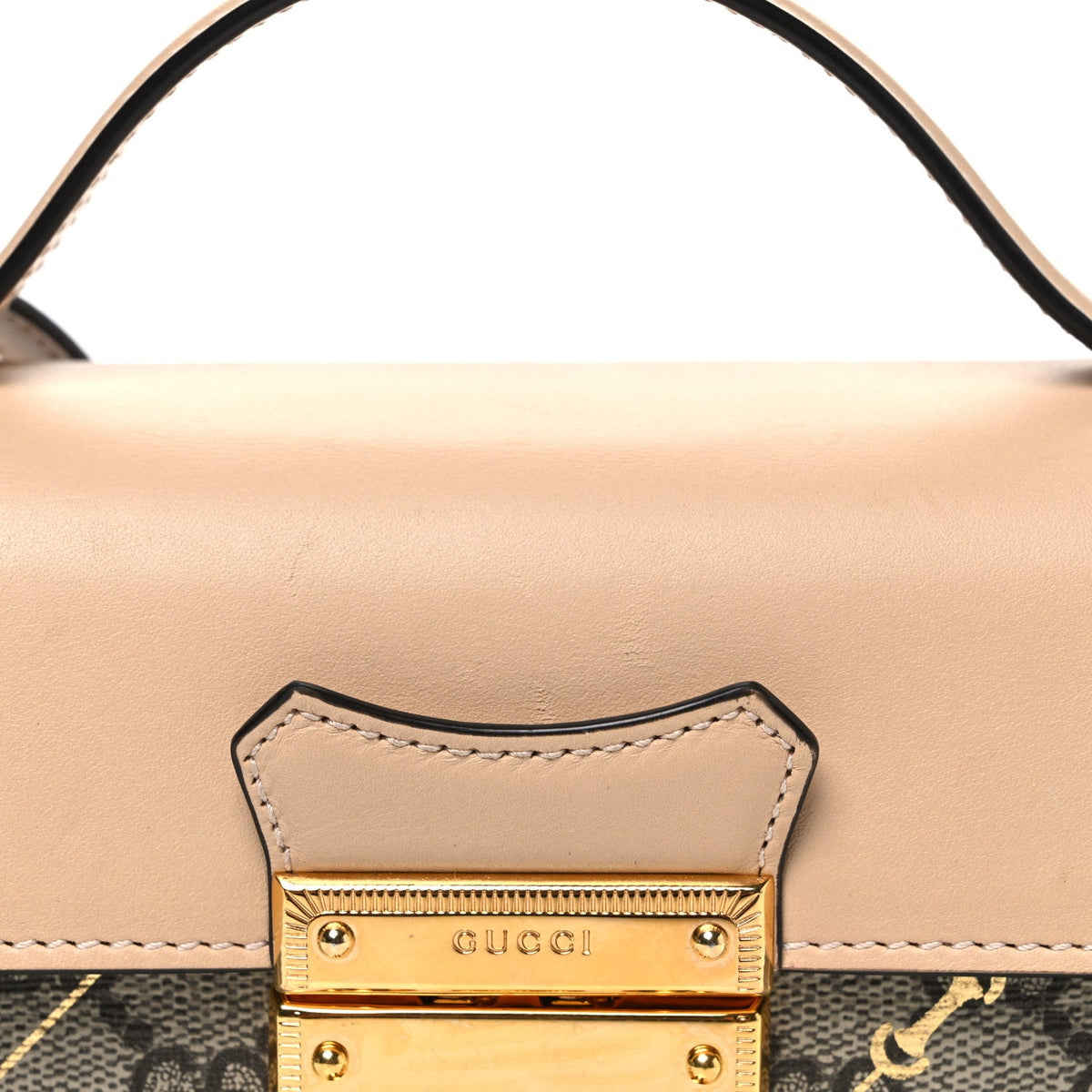 GG Supreme Monogram Calfskin Horsebit Print Mini Padlock Top Handle Shoulder Bag Beige Ebony Light Pink