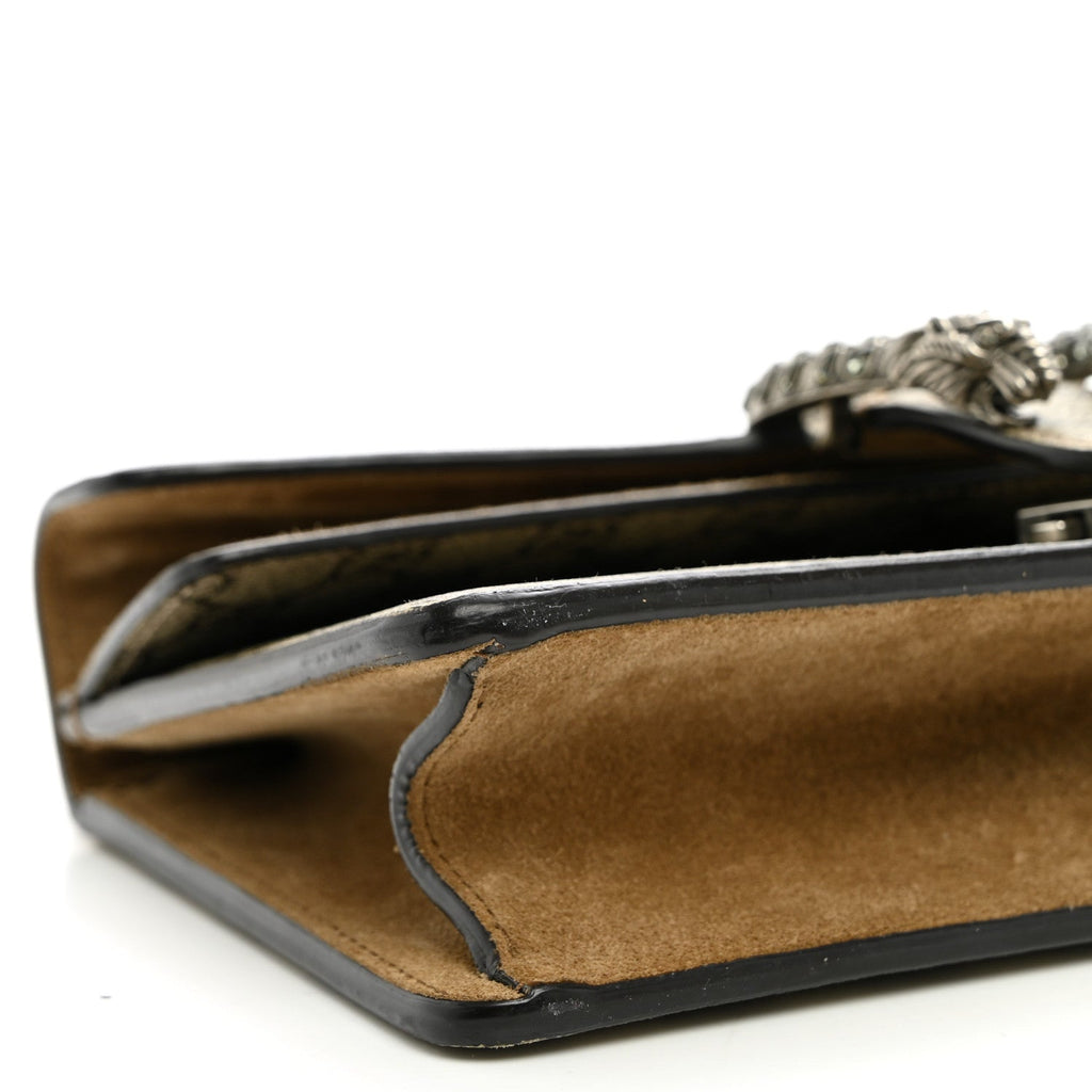 GG Supreme Monogram Suede Crystal Small Dionysus Shoulder Bag Beige Ebony Taupe