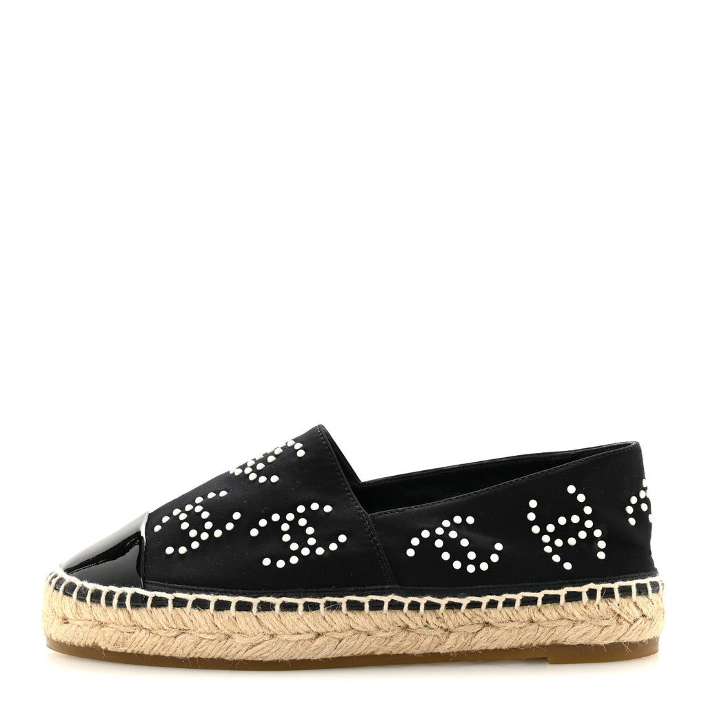 Neoprene Patent Calfskin Pearl CC Espadrilles 35 Black White
