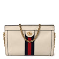 Textured Calfskin Web Small Ophidia Chain Shoulder Bag Mystic White