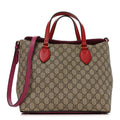 GG Supreme Monogram Linea A Foldover Tote Beige Hibiscus Red New Rosette